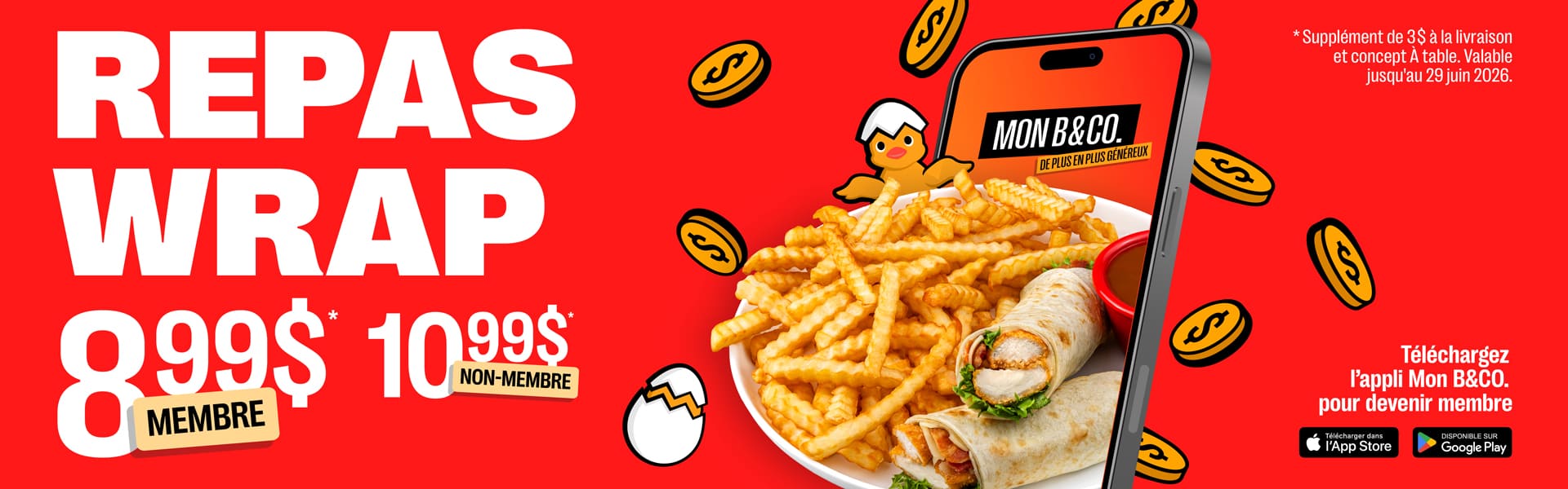 Repas wrap à 8,99 $