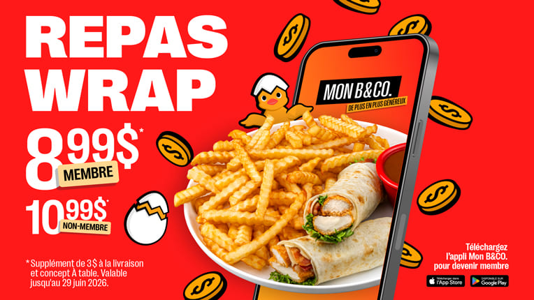 Repas wrap à 8,99 $